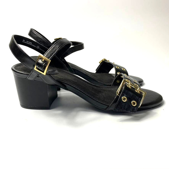 Women's Aerosoles Heel Rest Cushion Black Heel Grommet Buckle Sandal Black 9 - Picture 2 of 6